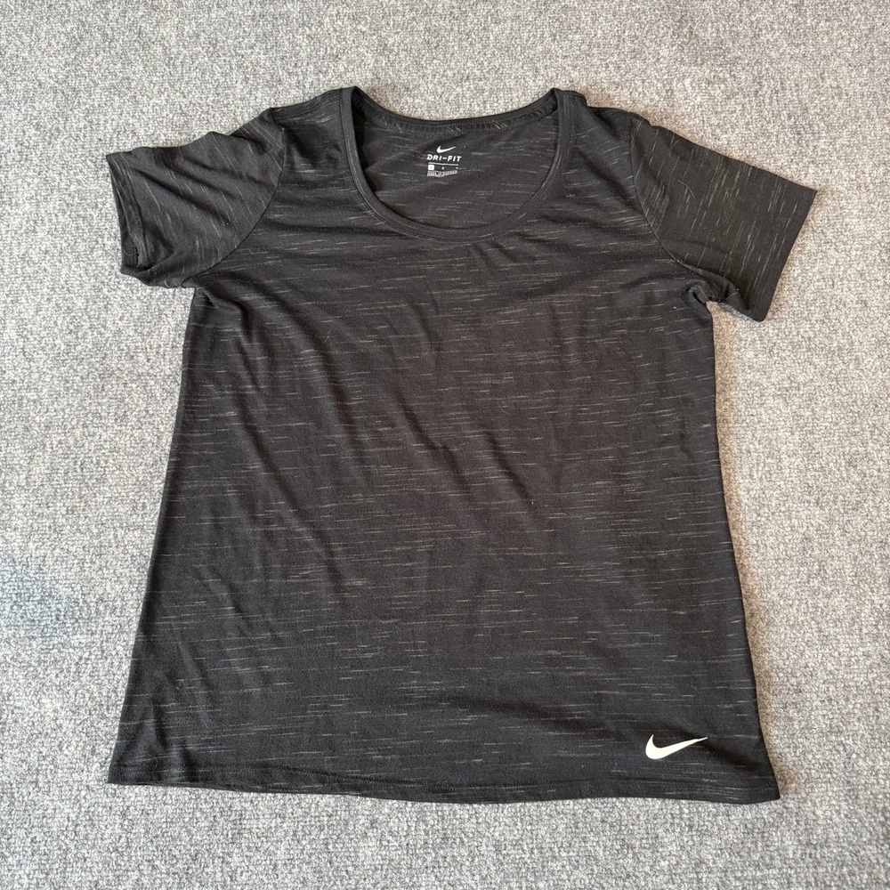 Nike Dri-FIT Womens Large Black Space Dye Heathered Short Sleeve Training Shirt